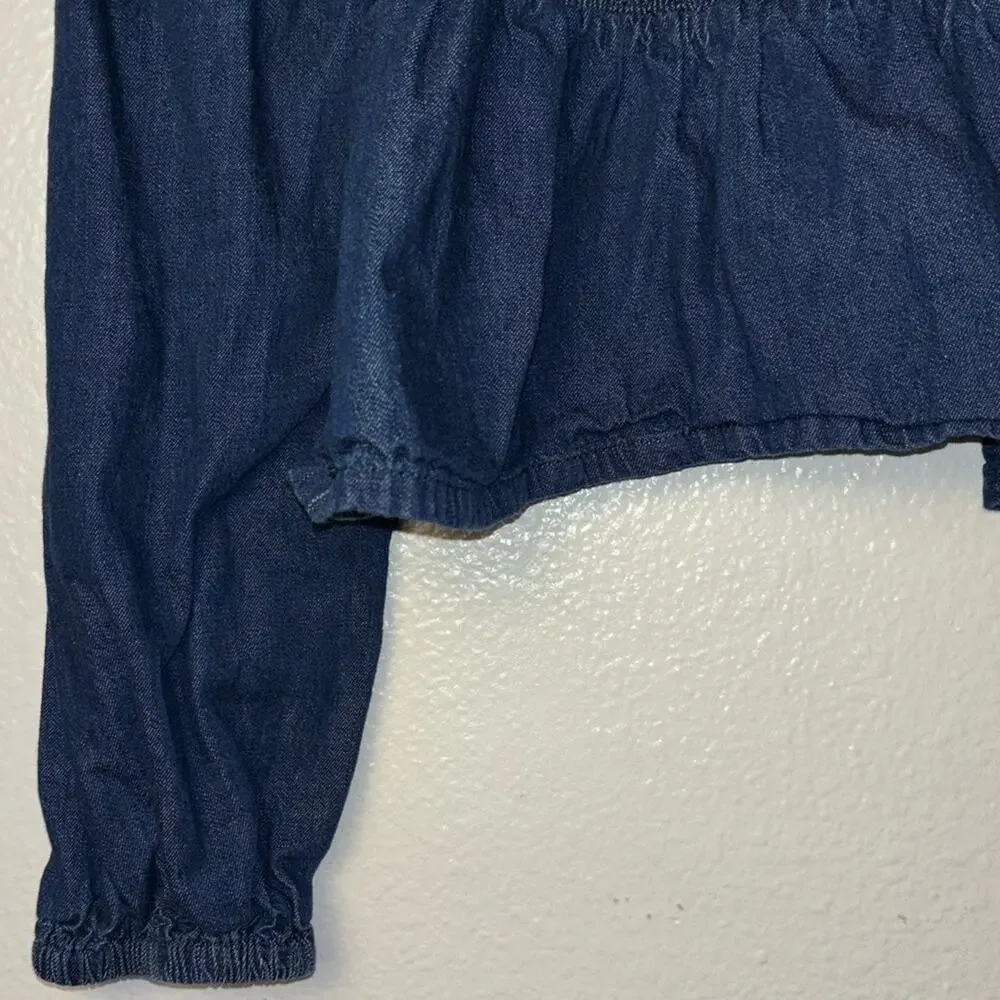 J. Crew Chambray Smocked Puffed-Sleeve Top Birch Wash (off shoulder) woman's Med